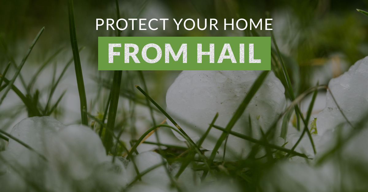Banner of hail in grass with text "protect your home from hail"