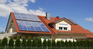 House with large solar panels on roof